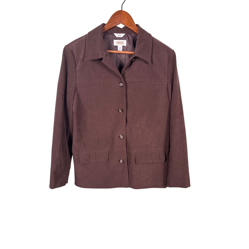Talbots Petites Brown Suede Like Blazer Jacket Women Size S Stretch